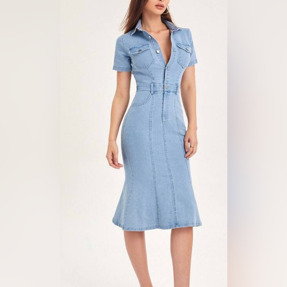 SHEIN Mermaid hem denim shirt dress Size L.